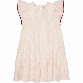 COPENHAGEN COLORS Dusty Rose W Cream Stripe W. Berry Seersucker Dress W. Frill Sleeves Chic Layer