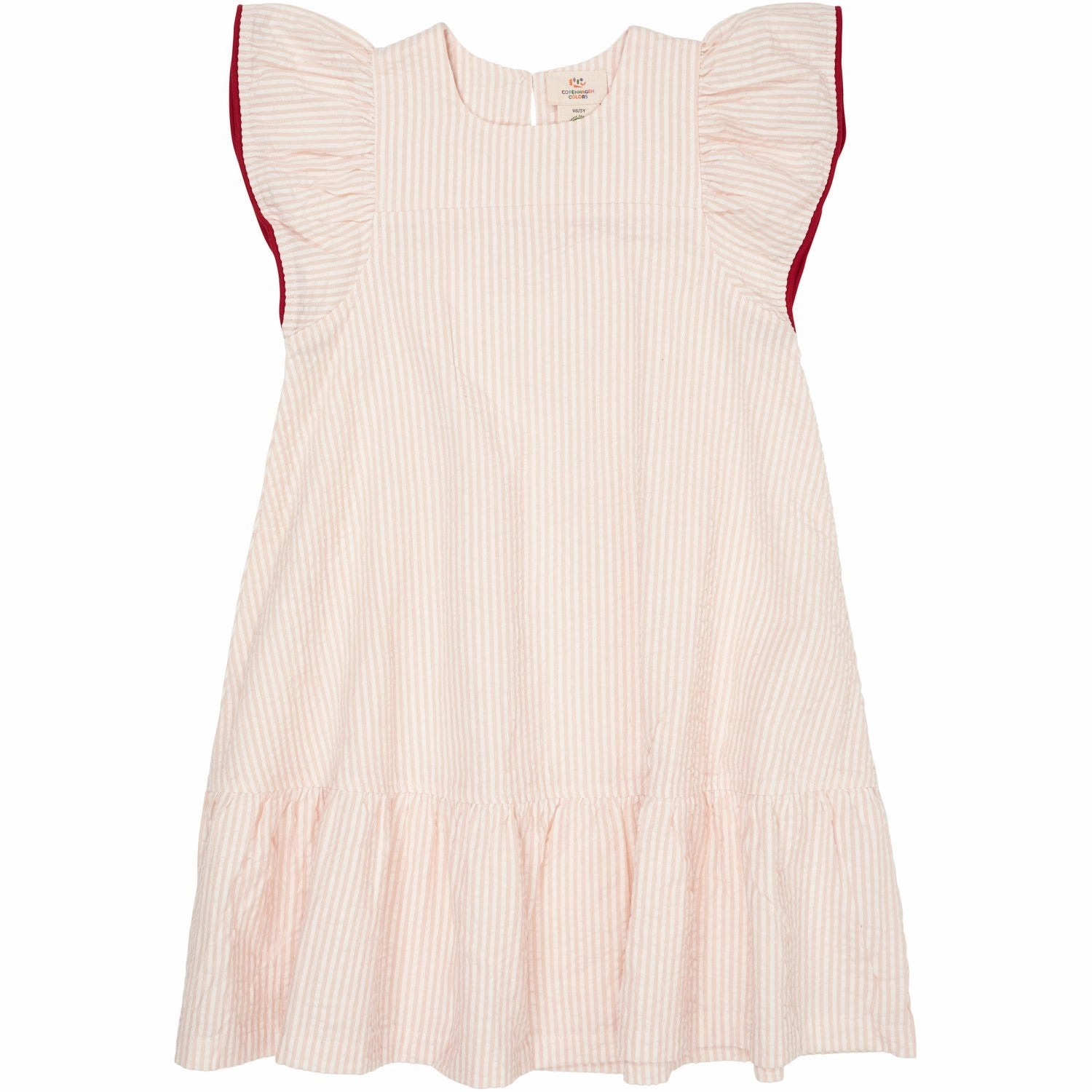 COPENHAGEN COLORS Dusty Rose W Cream Stripe W. Berry Seersucker Dress W. Frill Sleeves Chic Layer