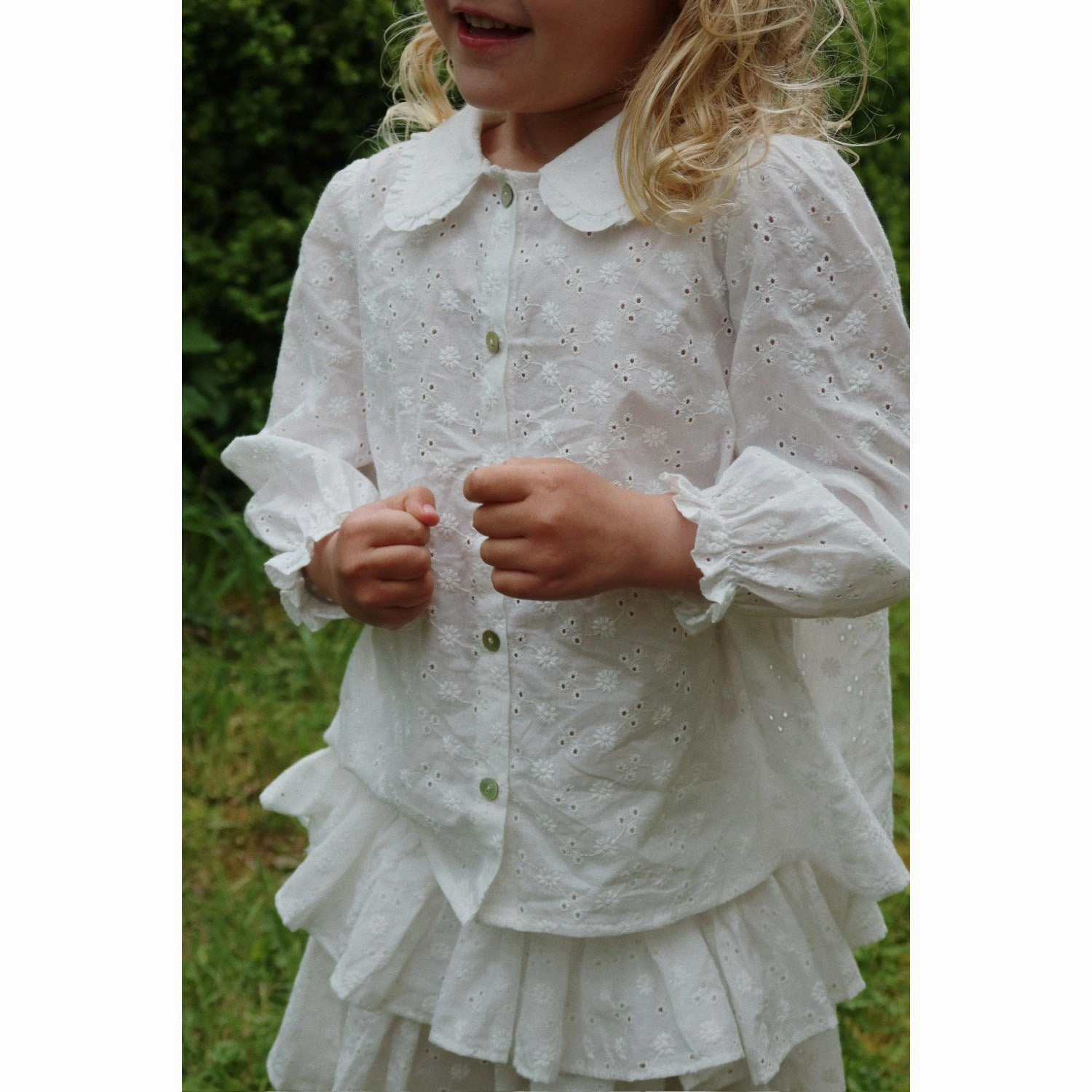 Minimalist Aesthetic Static Dissipating Fiber Konges Sl?jd Optic White Lacey Collar Shirt