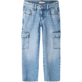 Name It Light Blue Denim Rose Wide Cargo Jeans Outdoor Adventure Adult Fashion