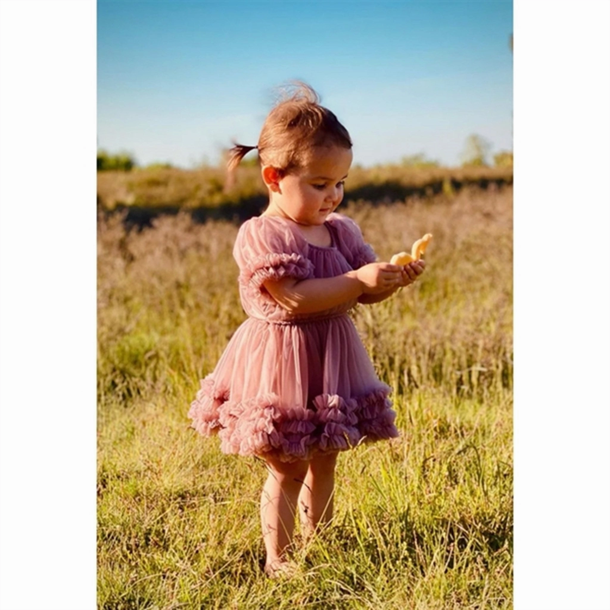 Dolly by Le Petit Frilly Dress Mauve Calm Shine