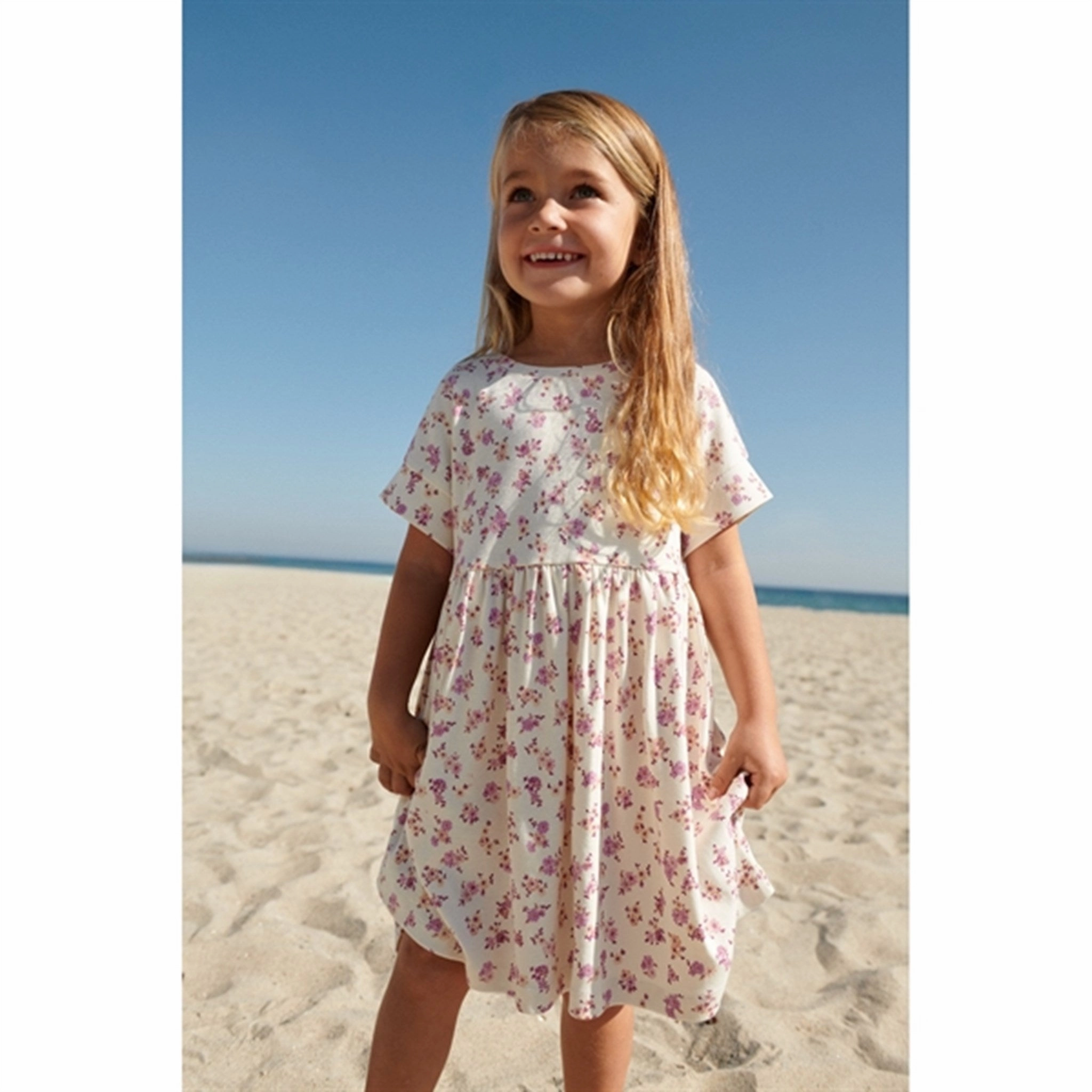 Wheat Shell Flowers Jersey Dress Emilie Leg-Lengthening Movement Ready