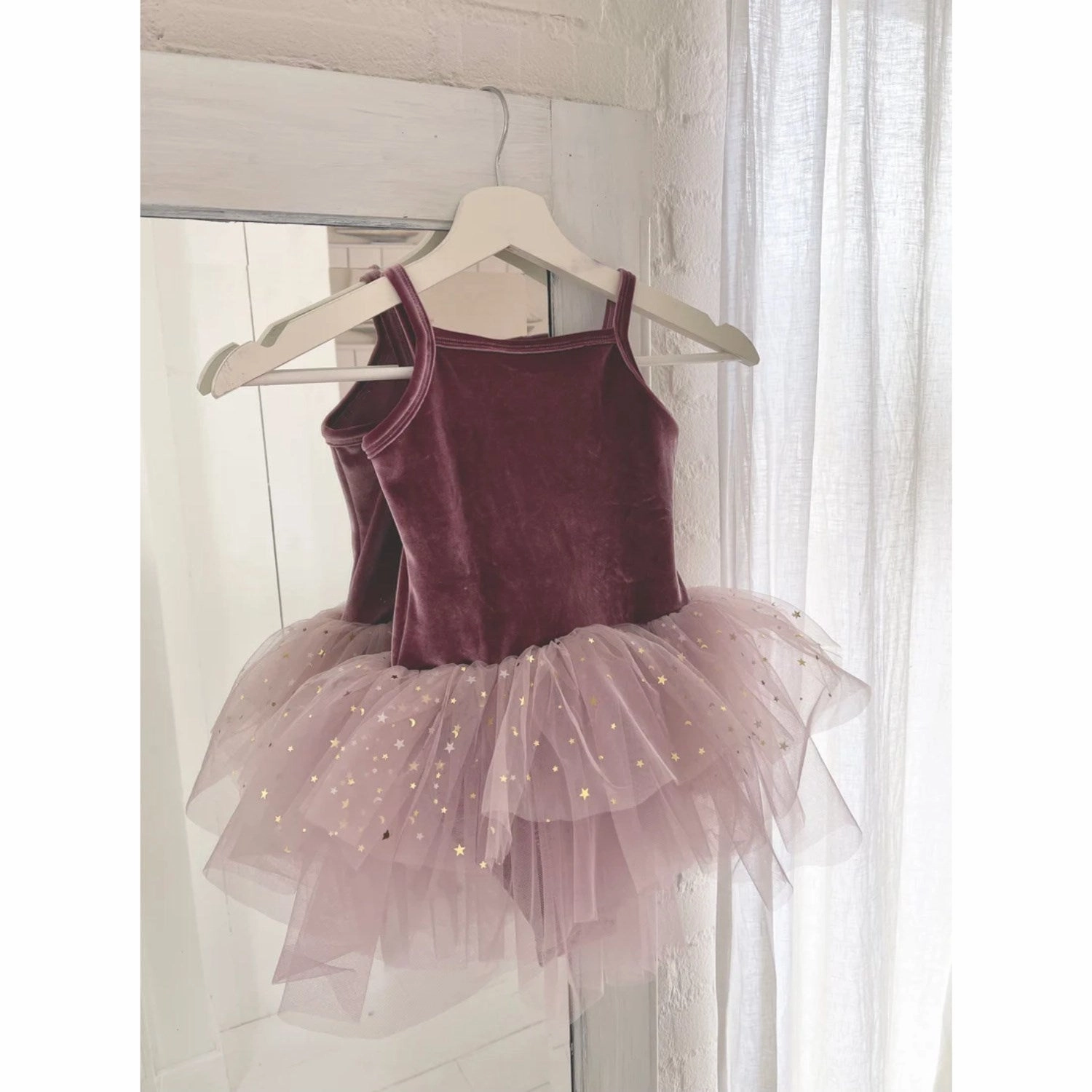 Dolly by Le Petit Tom Velvet Leotard With Tulle Tutu Dress Dusty Violet Neutral Flow Cozy Vibe