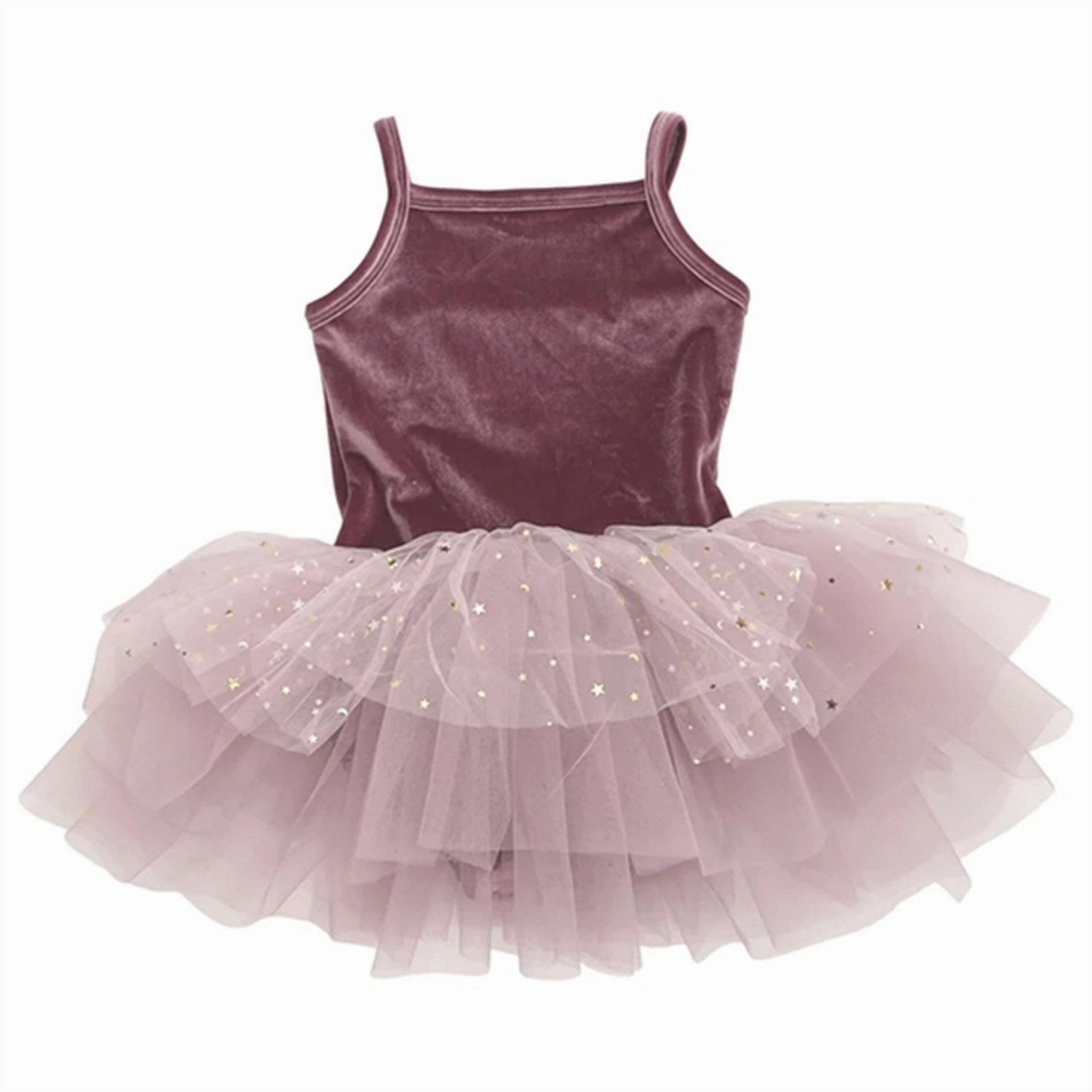 Dolly by Le Petit Tom Velvet Leotard With Tulle Tutu Dress Dusty Violet Neutral palette