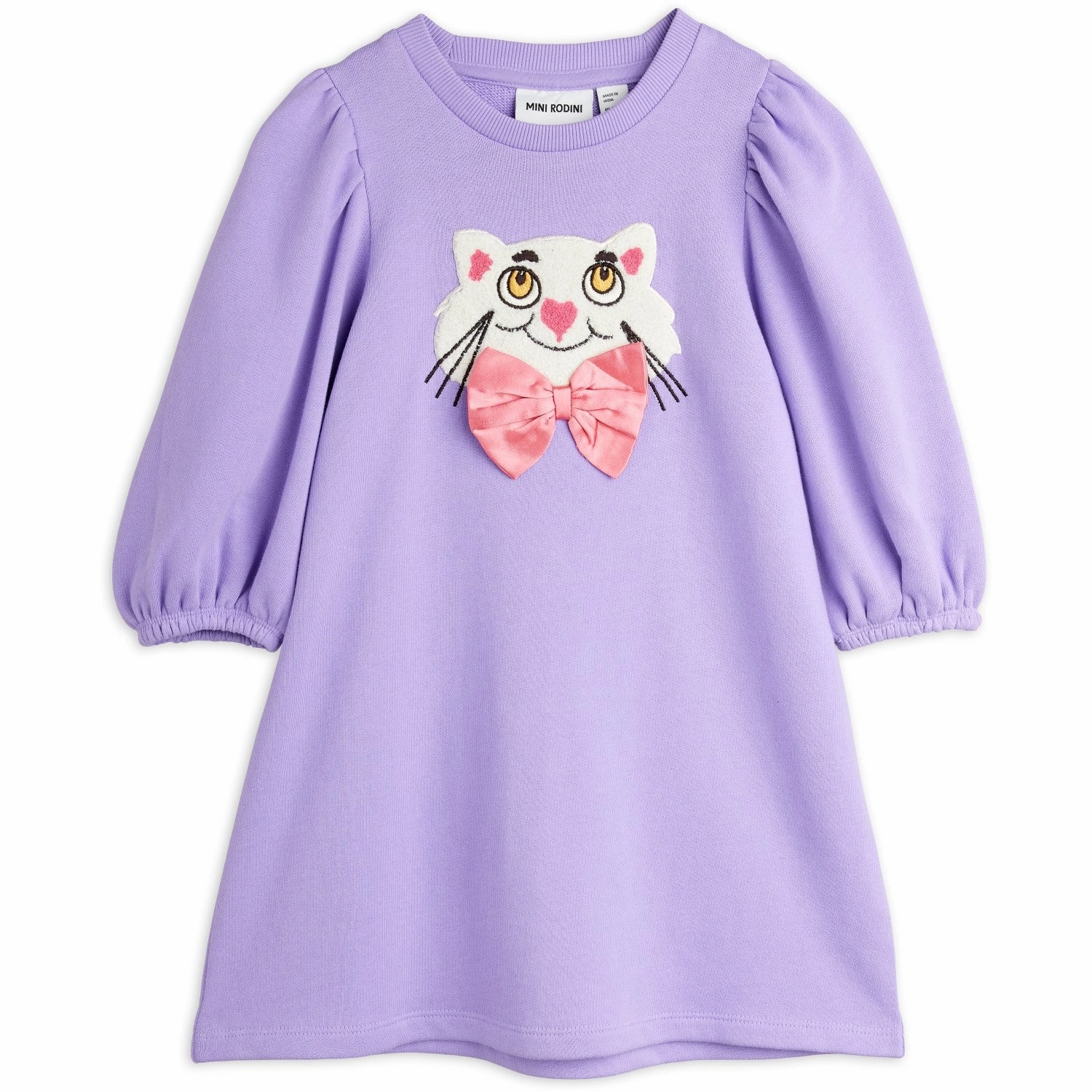 Mini Rodini Purple Cat With Bowtie Chenille Sweatdress Soft Feel Buckle-Detail