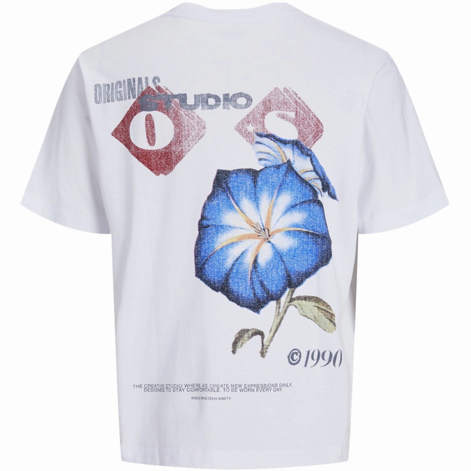 Urban Trend Look Flatlock stitching Jack & Jones Junior Bright White Retiro Back T-Shirt Crew Neck