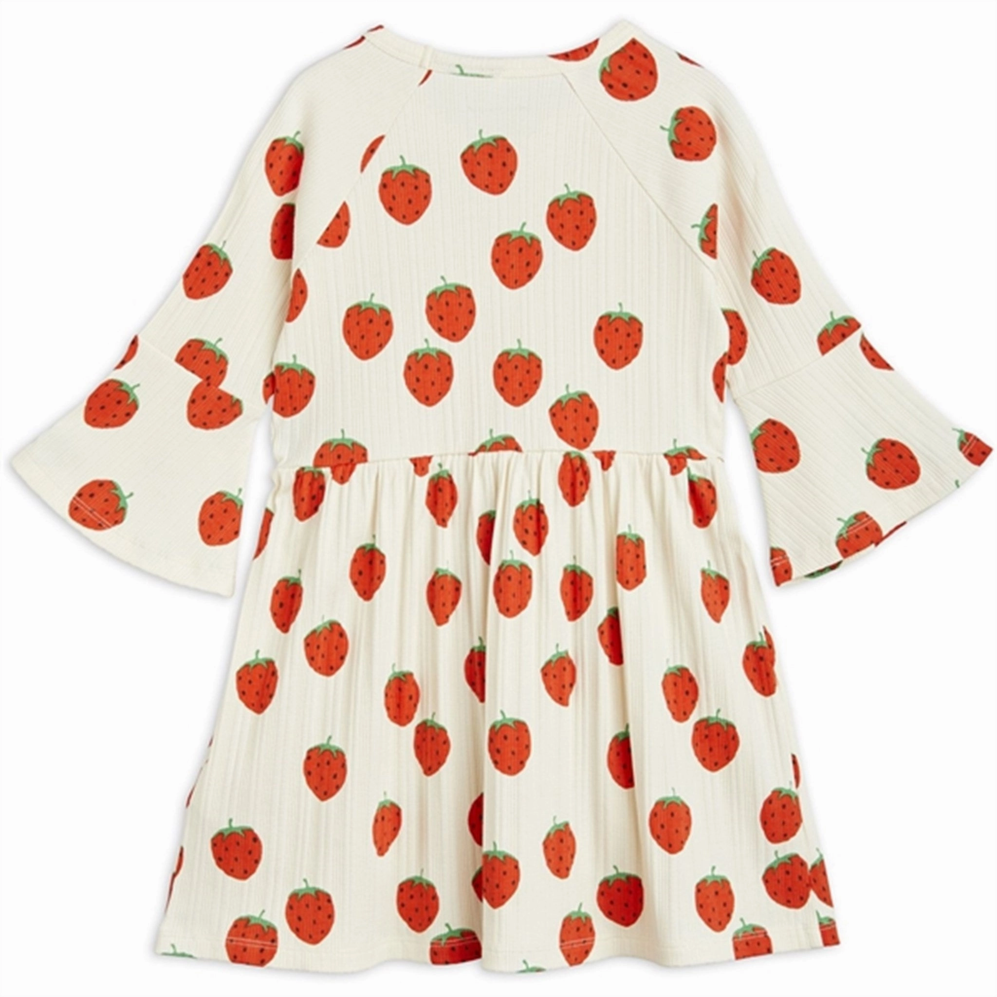 Mini Rodini Strawberries Aop Trumpet Sleeve Dress Offwhite Matte-Lining Flowy Cut