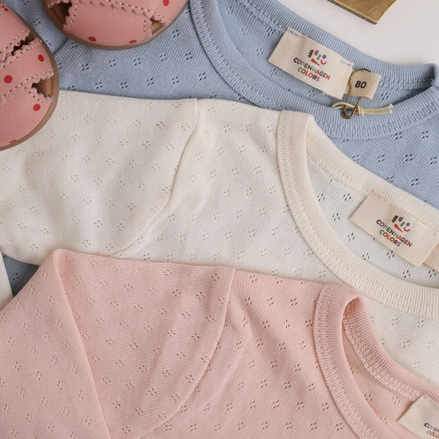 COPENHAGEN COLORS Dusty Blue Summer Pointelle Ls Tee Standalone Option On-The-Go Style