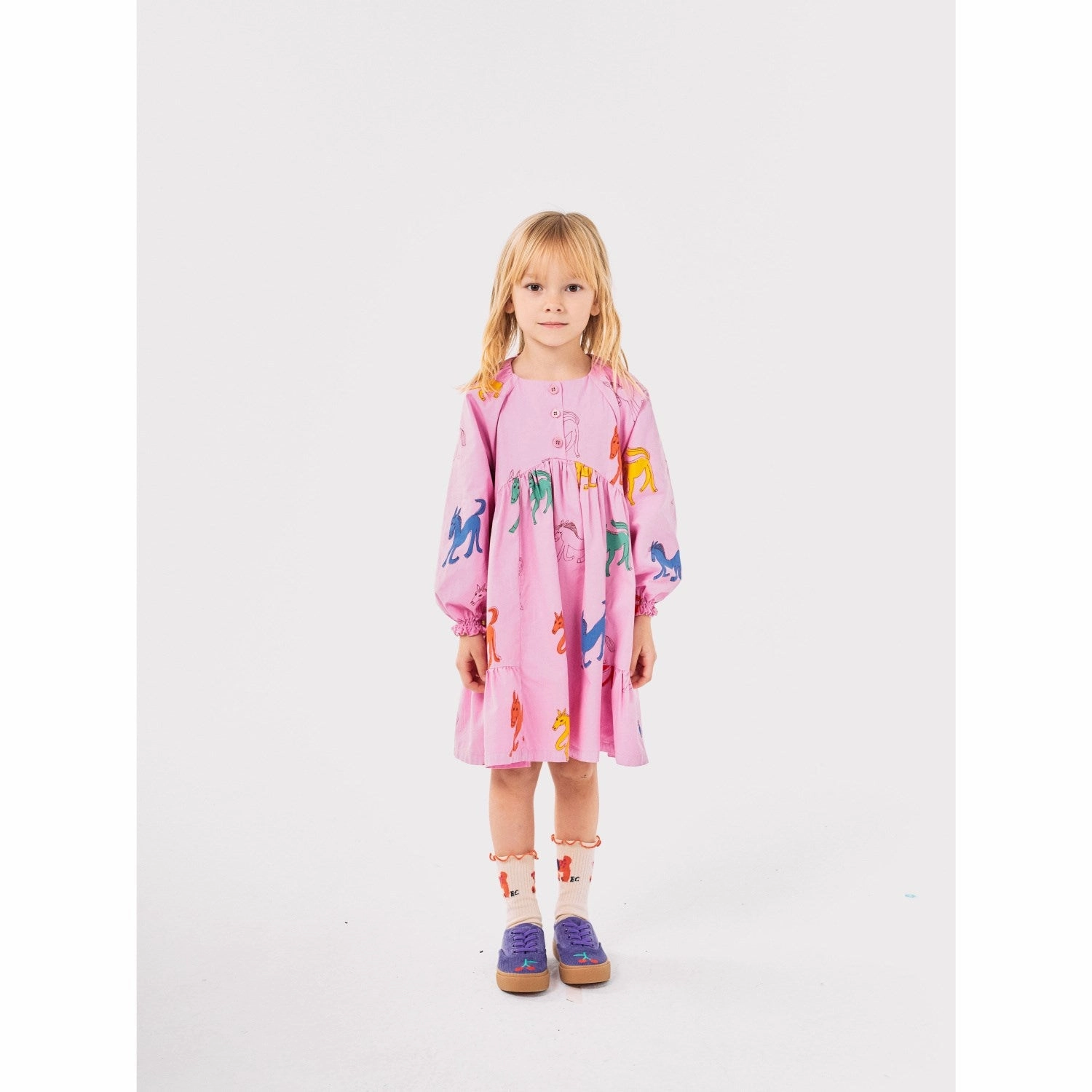Flattering and Effortless Modern Motion Bobo Choses Pink Wonder Horse All Over Woven Dress