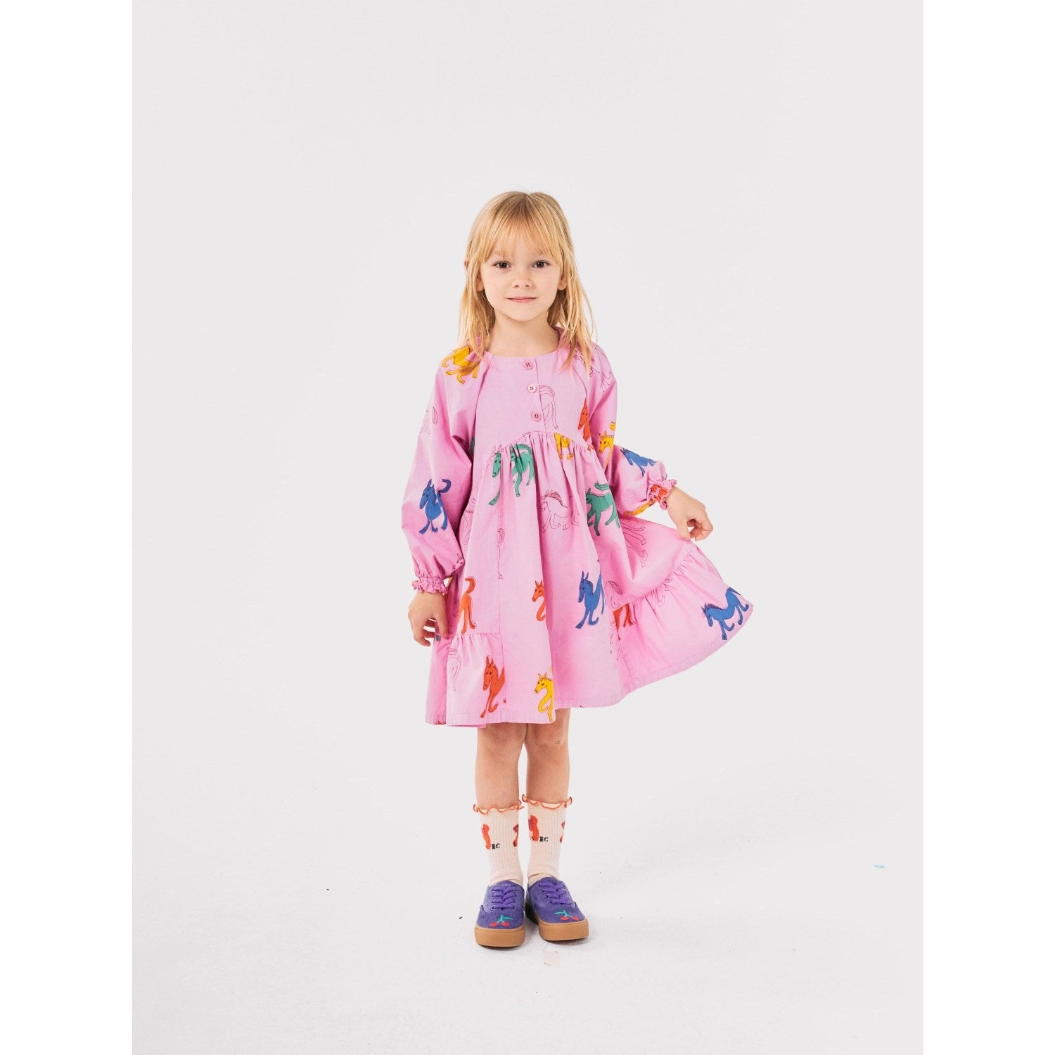 Bobo Choses Pink Wonder Horse All Over Woven Dress Boat-Neck Trendy Tailoring