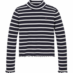 Minimalist Style Tommy Hilfiger Desert Sky Stripe Mock Neck Rib Blouse