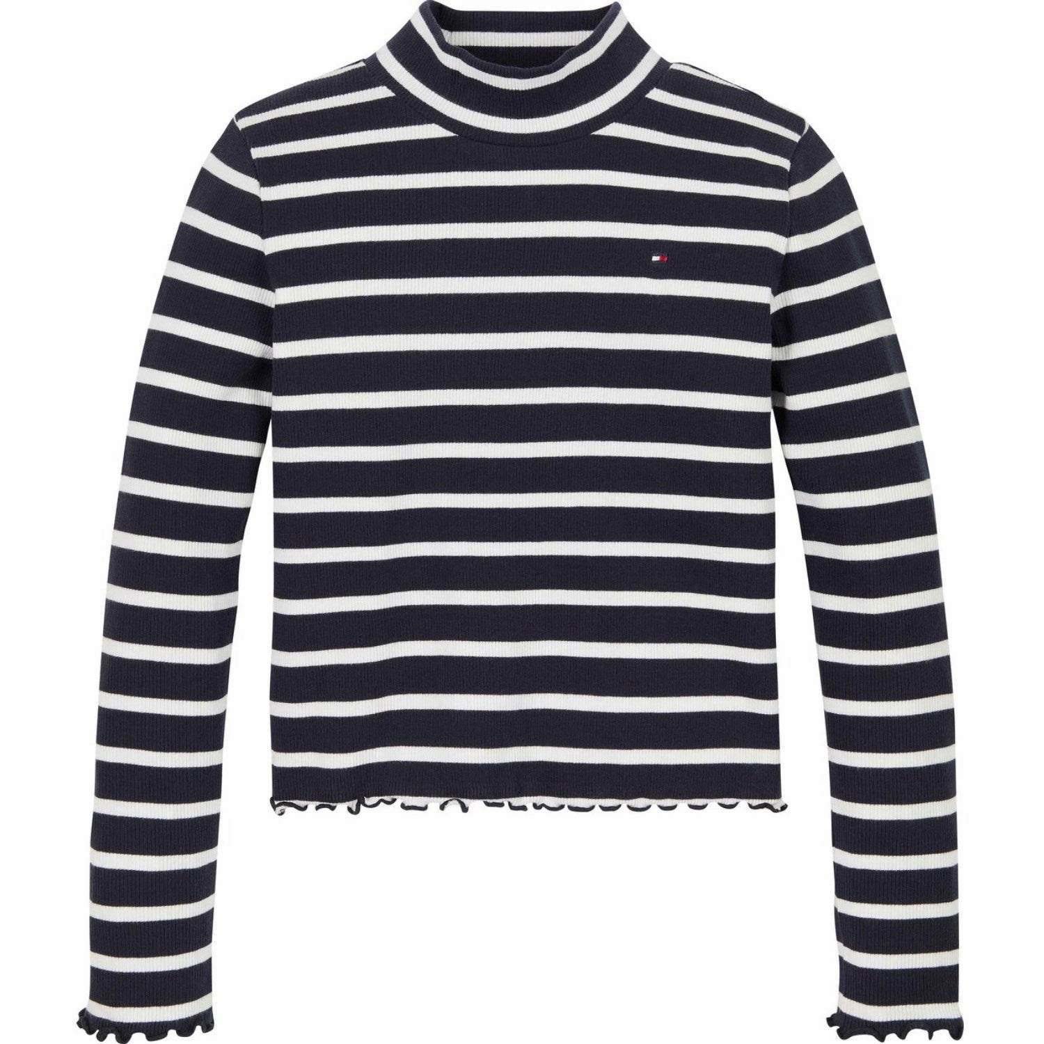 Tommy Hilfiger Desert Sky Stripe Mock Neck Rib Blouse Metallic Finish Reinforced Shoulders