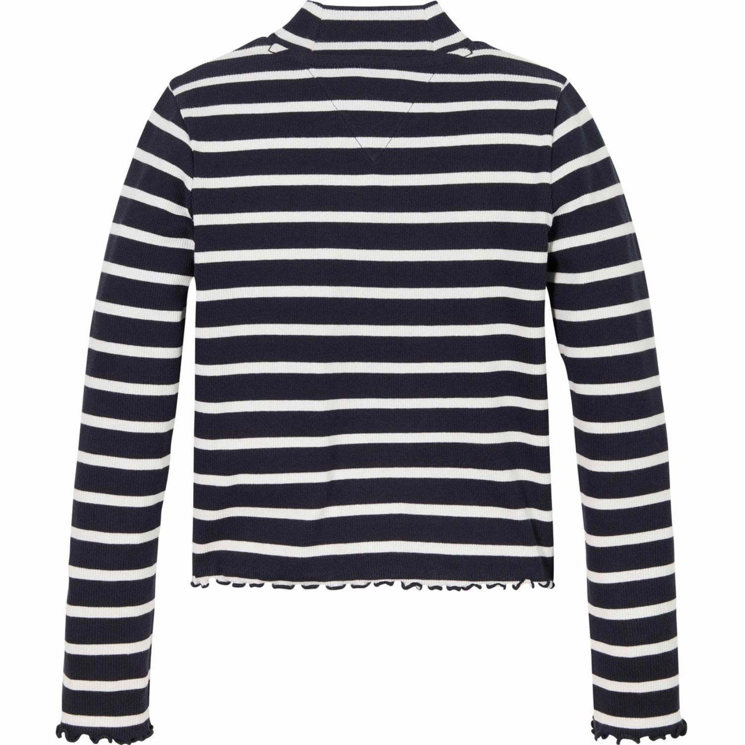 Tommy Hilfiger Desert Sky Stripe Mock Neck Rib Blouse Two Tone Stitching Pocket Detail