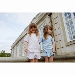 COPENHAGEN COLORS Dusty Blue Summer Pointelle T-Shirt Ss Seasonal Casual