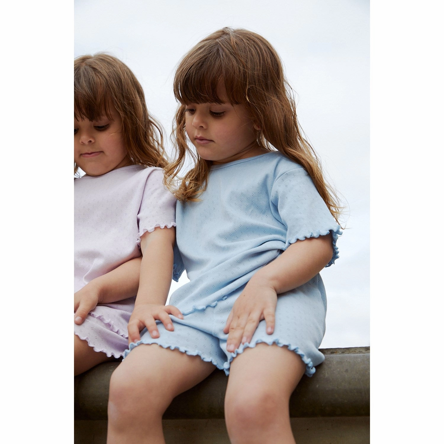 COPENHAGEN COLORS Dusty Blue Summer Pointelle T-Shirt Ss Cool and Comfortable Premium Comfort