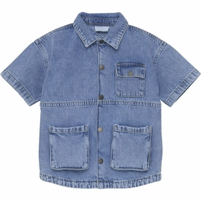 En Fant Light Denim Blue Shirt SS Denim Zip Front
