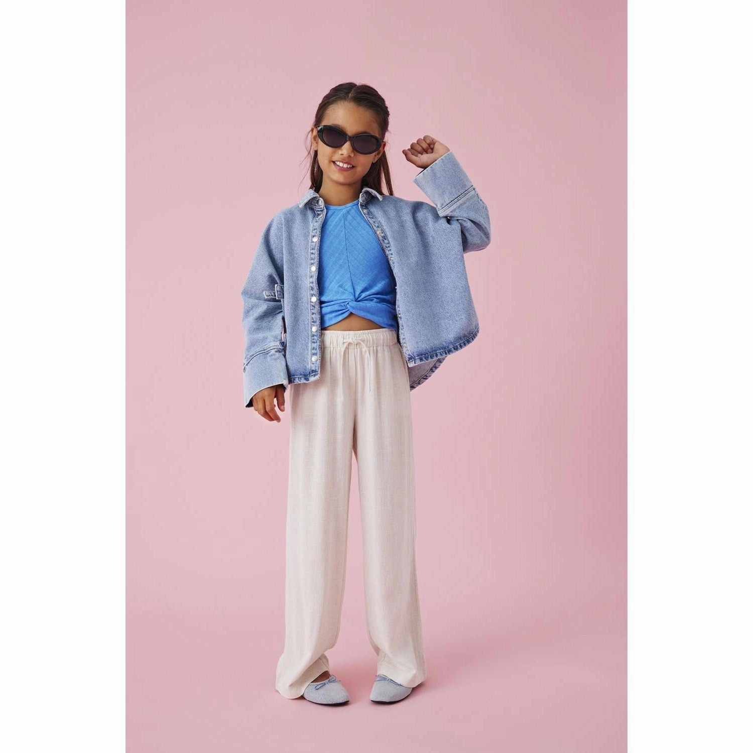 kids ONLY Light Blue Denim Grace 7/8 Bow Shirt Denim Subtle pattern