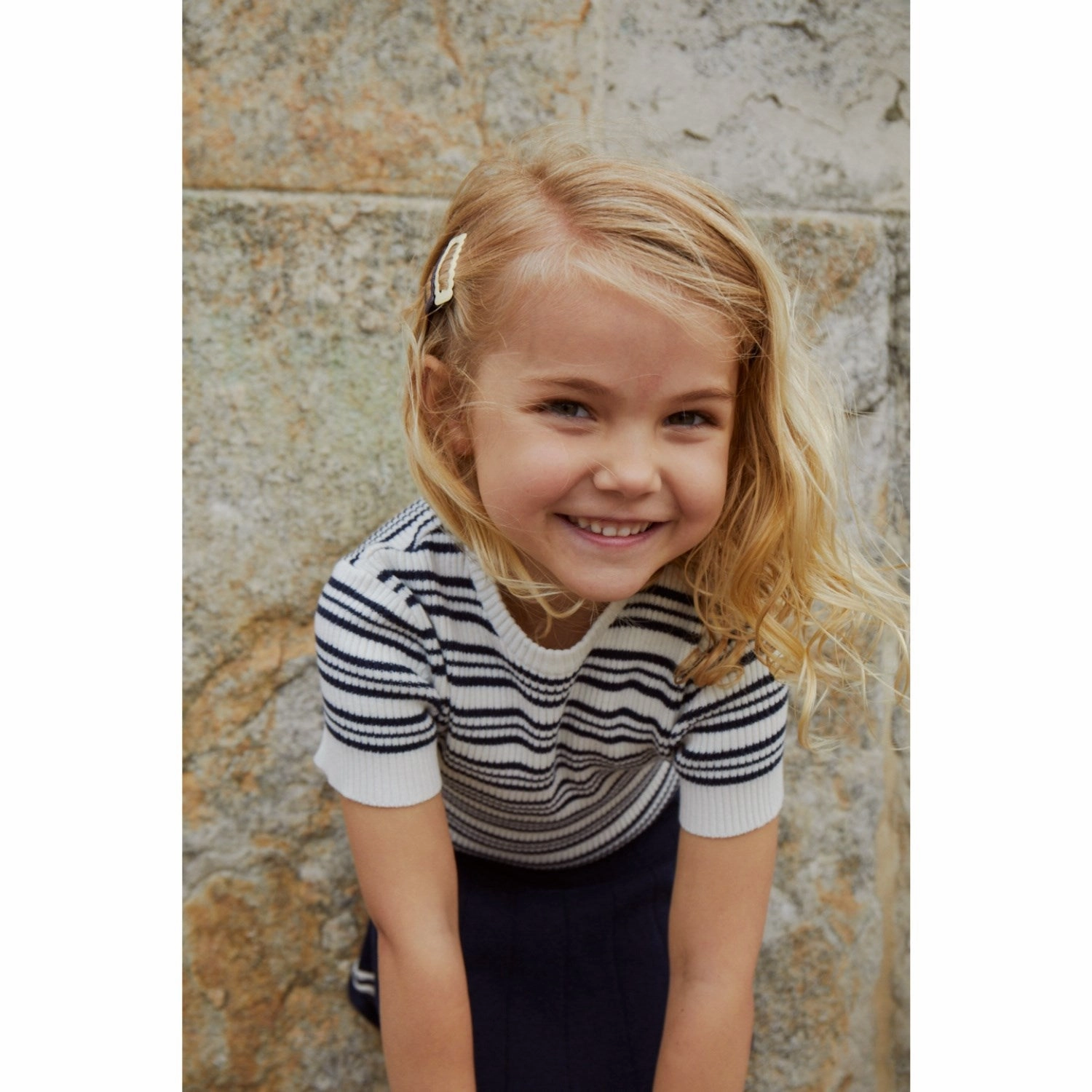 COPENHAGEN COLORS Navy Stripe Knitted Rib T-shirt Animal Print