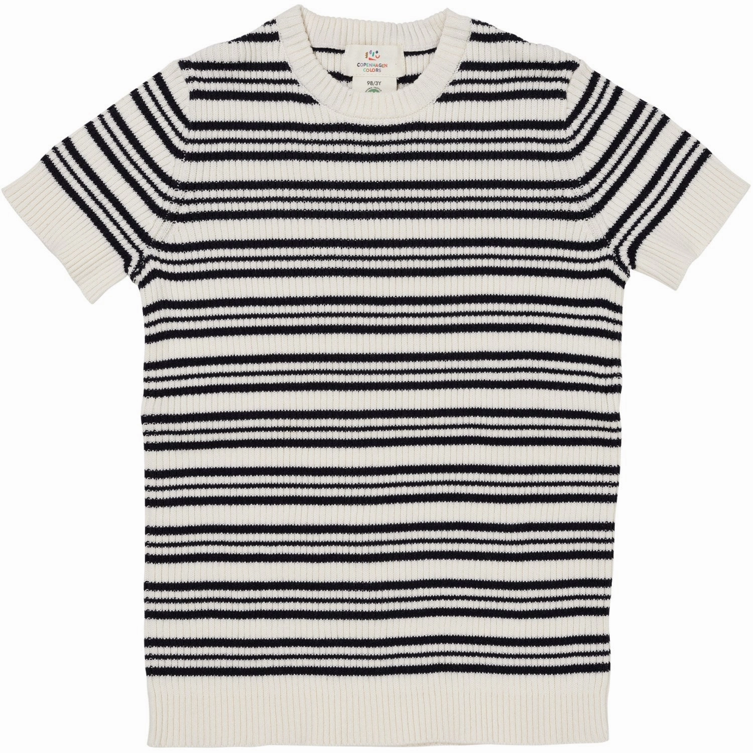 Relaxed Torso Fit Boat Neck COPENHAGEN COLORS Navy Stripe Knitted Rib T-shirt