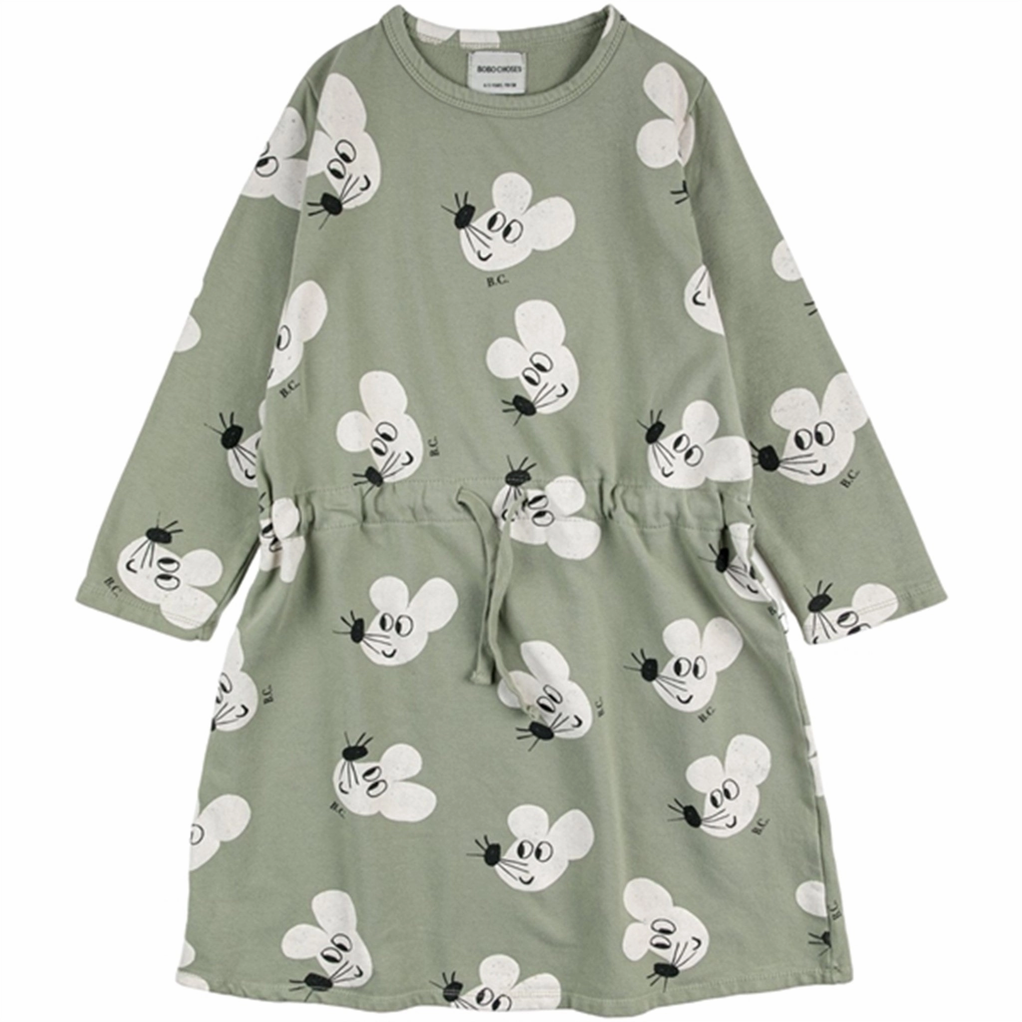 Flattering Fit Bobo Choses Light Green Mouse Dress AOP