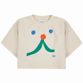 sequined details Bobo Choses Beige Funny Face Short Sleeve Sweatshirt