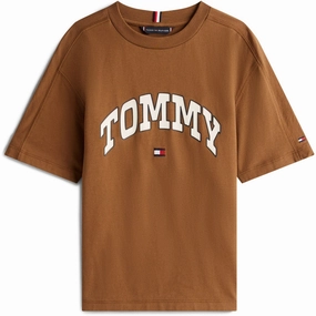Ultimate Comfort Everyday Style Trend Tommy Hilfiger Pecan Nut Varsity Raised Print Tee Ss