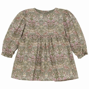 Street Look Huttelihut Deep Lichen Green Dress In Liberty Fabric