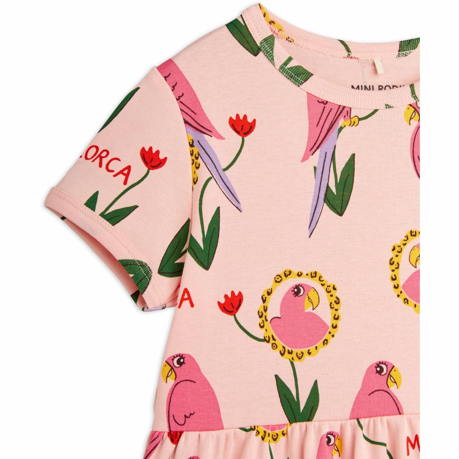 Mini Rodini Pink Parrots AOP Dress Soft Movement Work Flex