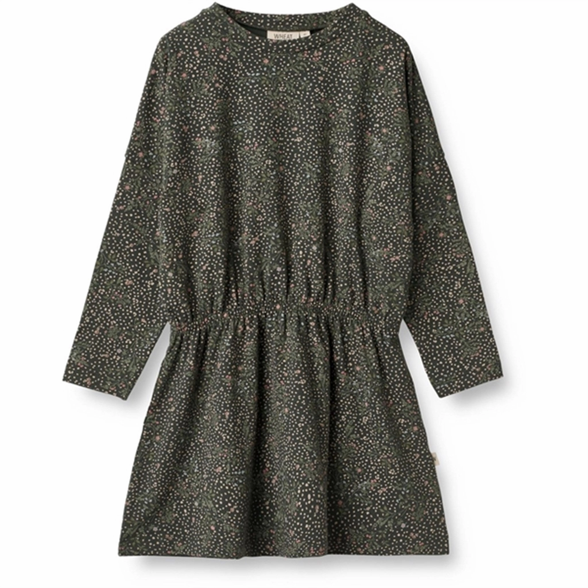 Layered Fit Wheat Black Coal Small Flowers Jersey Dress Selena