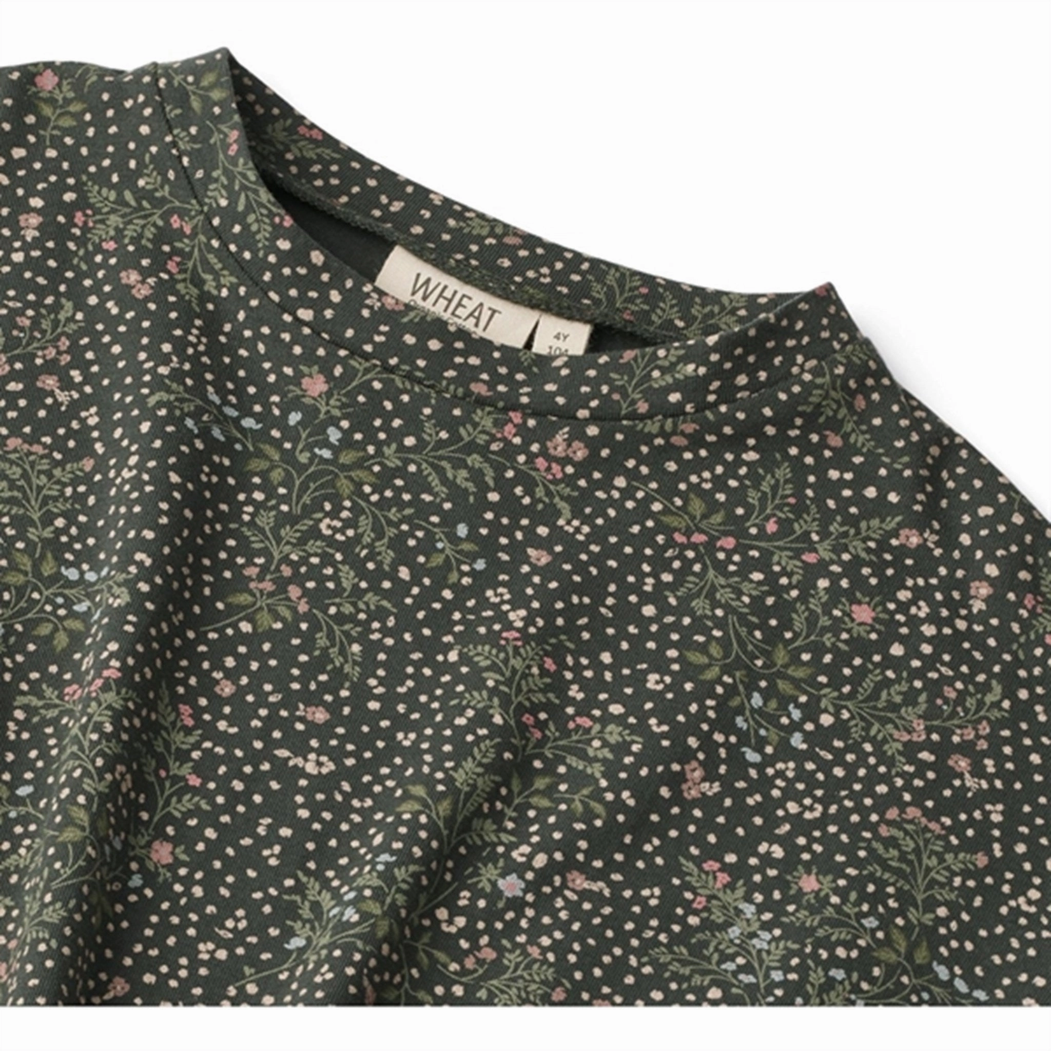 Wheat Black Coal Small Flowers Jersey Dress Selena Stretch Fabric