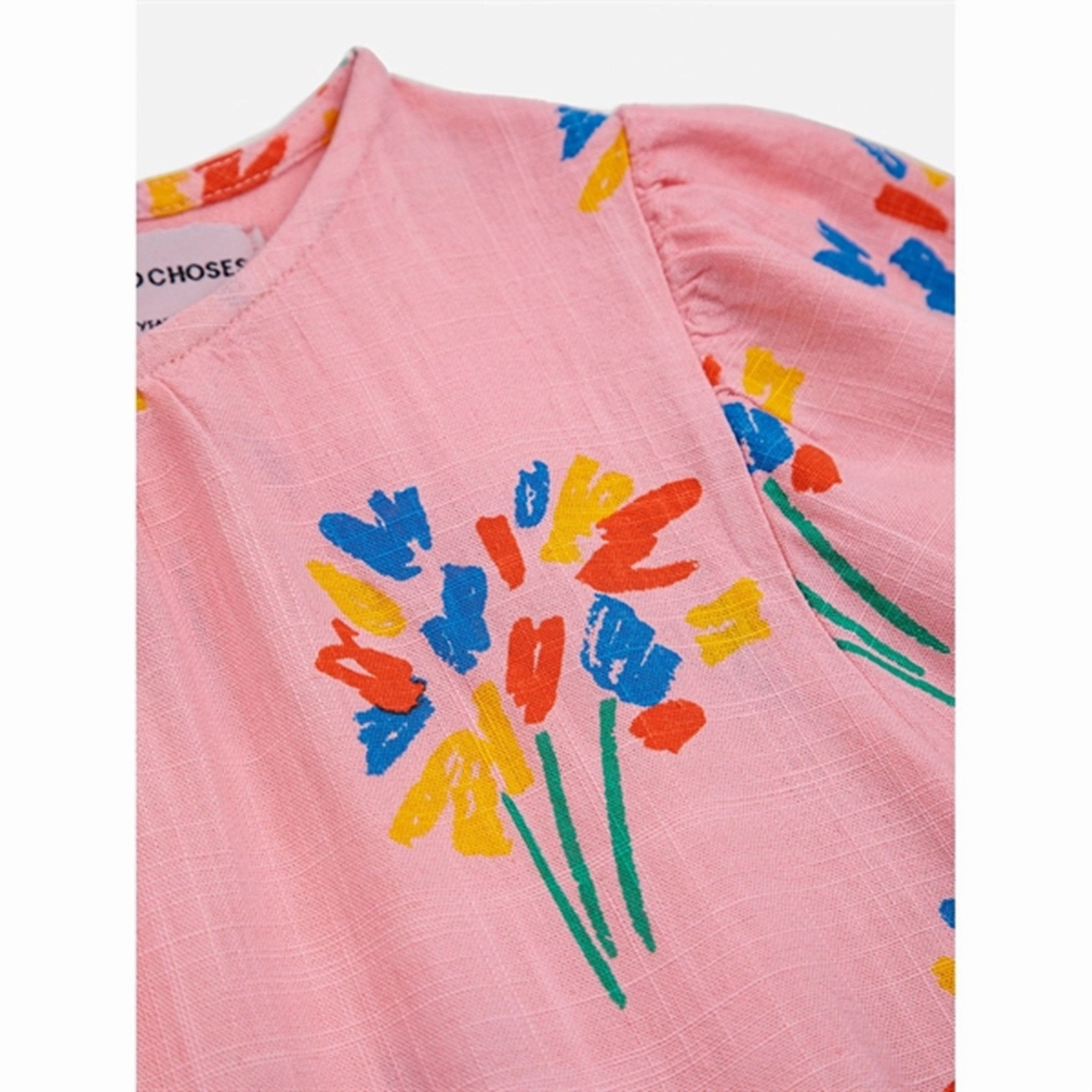 Bobo Choses Fireworks All Over Flounce Sleeves Woven Dress Short Pink Subtle pattern
