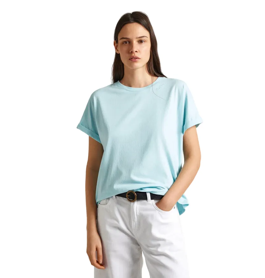 Sleeveless freedom BreathableMaterial Pepe Jeans maglietta manica corta da donna con logo ricamato Liu PL505832 508 acqua