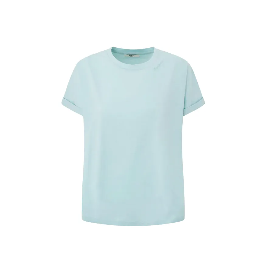 Pepe Jeans maglietta manica corta da donna con logo ricamato Liu PL505832 508 acqua Bold colors Thermal Regulating Layer