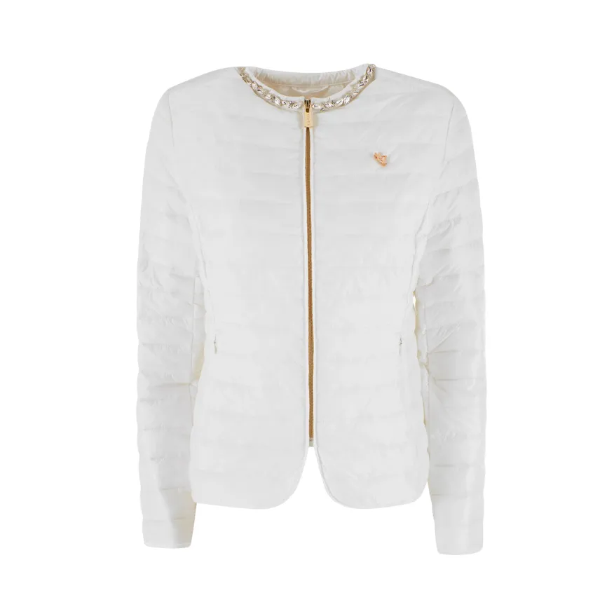 Modular Attachment Points Yes Zee giubbino trapuntato da donna con ornamento di preziosi al collo 1360 G403/KS00 0101 bianco
