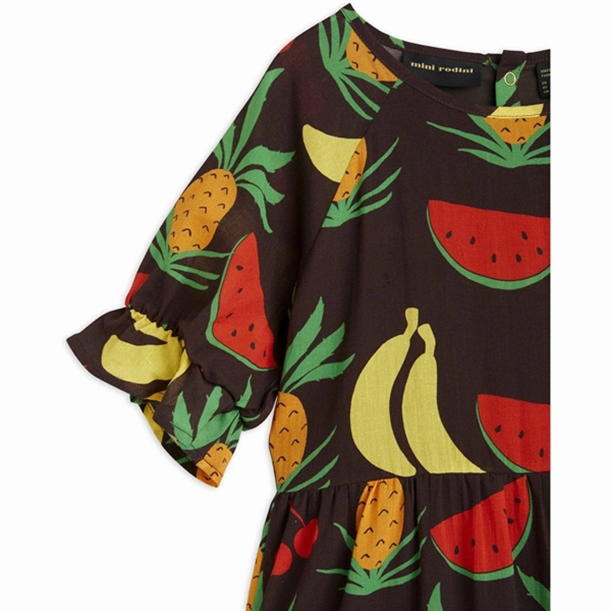Anti-bacterial Mini Rodini Fruits Aop Woven Ss Dress Brown