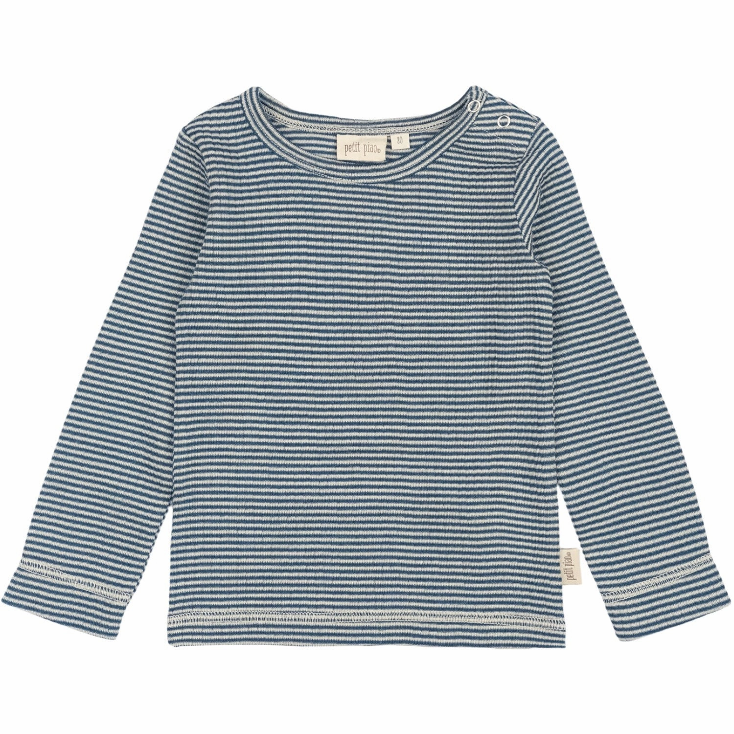 Odor Resistant Streamlined Design Petit Piao Ensign Blue/dark Off White PPDante T-Shirt L/S Meriono Wool Striped
