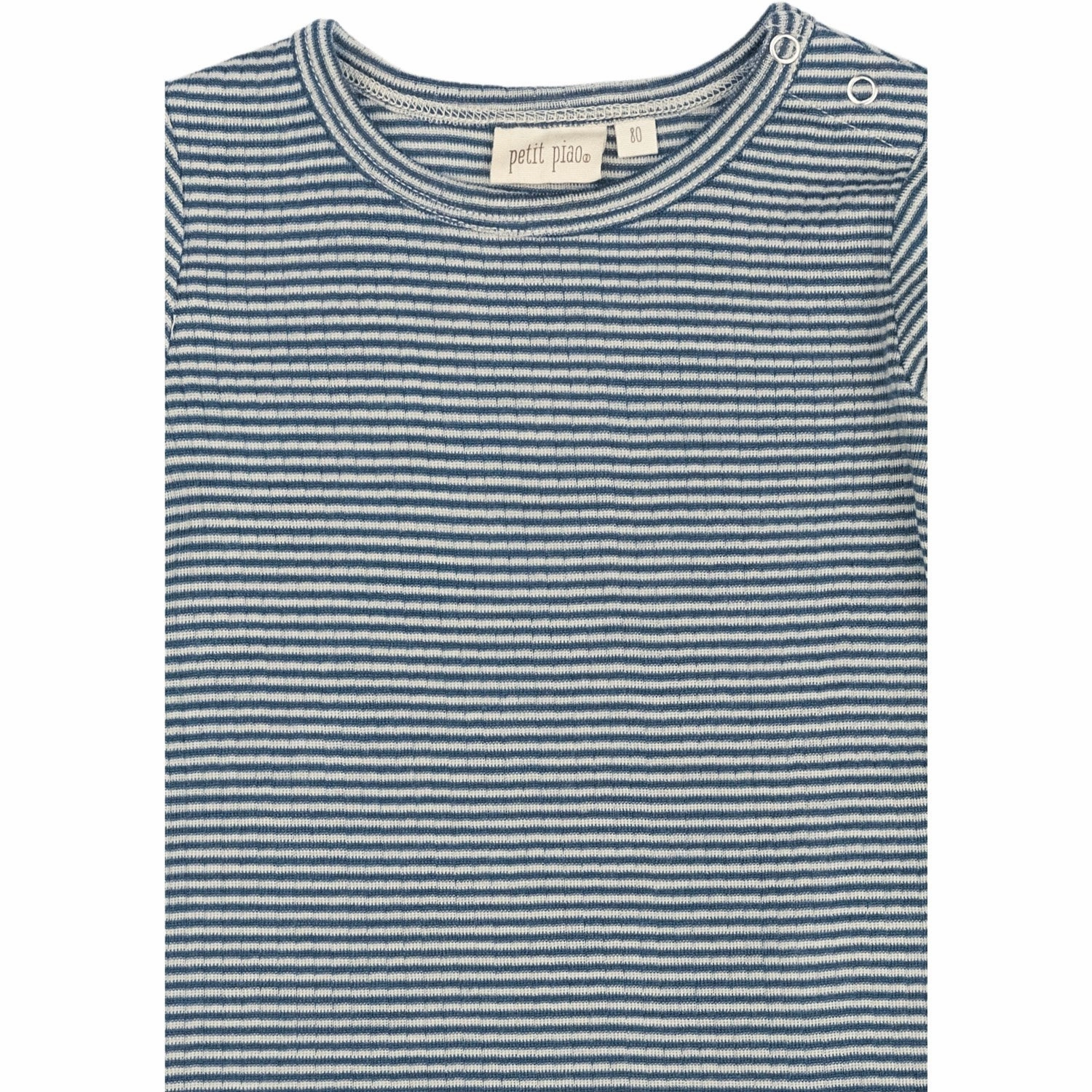 Petit Piao Ensign Blue/dark Off White PPDante T-Shirt L/S Meriono Wool Striped Ultra Soft Interior Fade Resistant