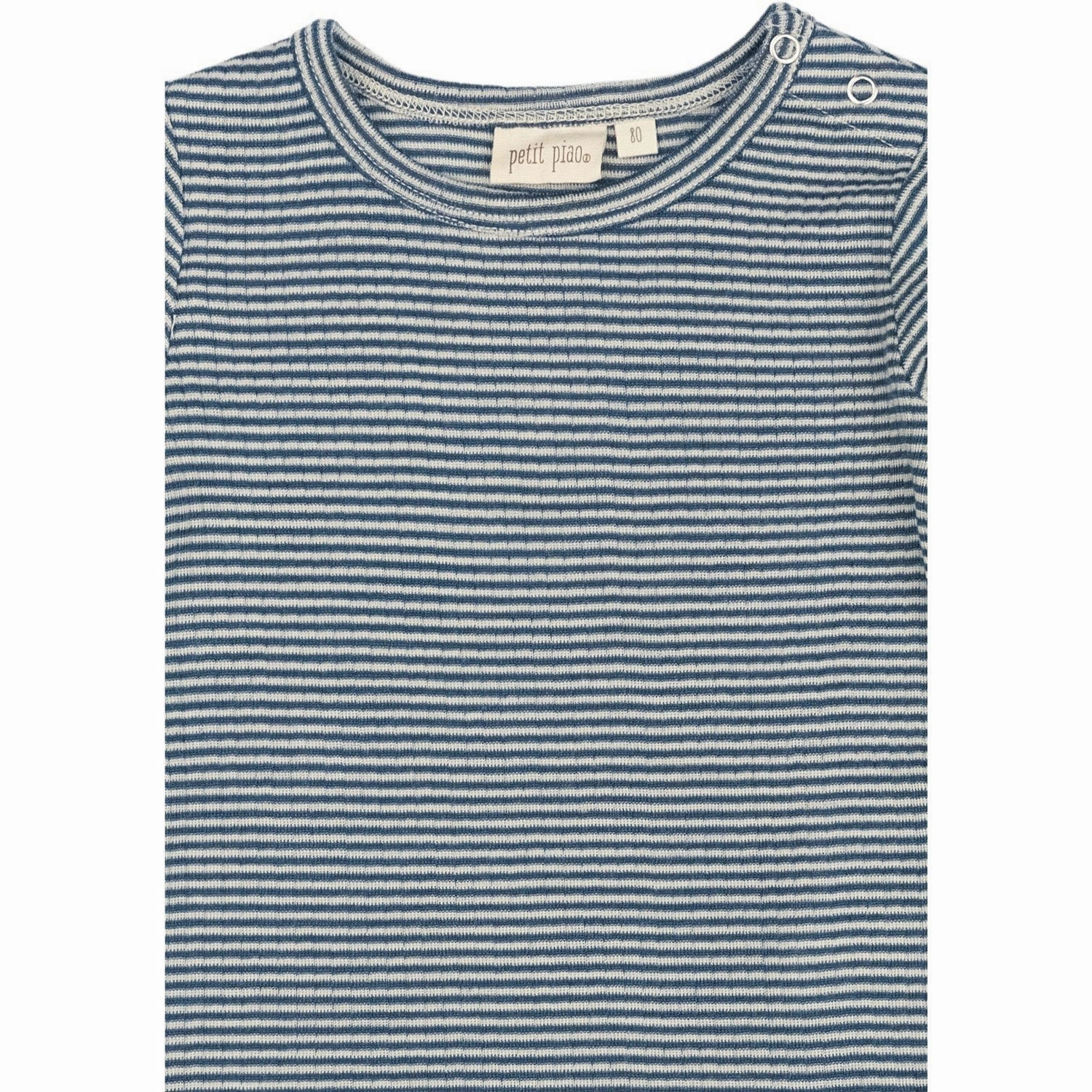 Petit Piao Ensign Blue/dark Off White PPDante T-Shirt L/S Meriono Wool Striped Country Charm