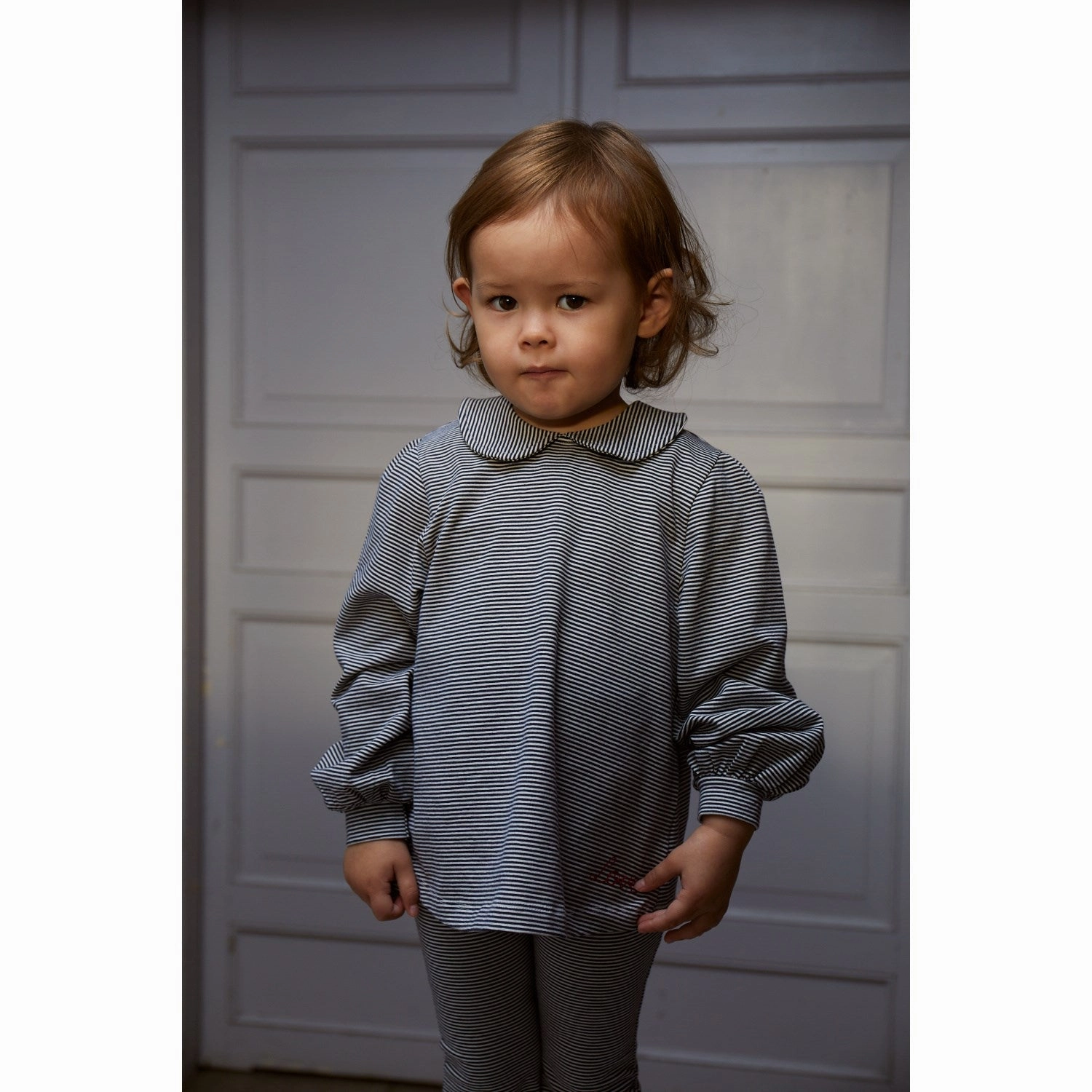 Layered Hemline Sleepwear Copenhagen Colors Navy/Cream Stripe Striped Blouse W. Collar