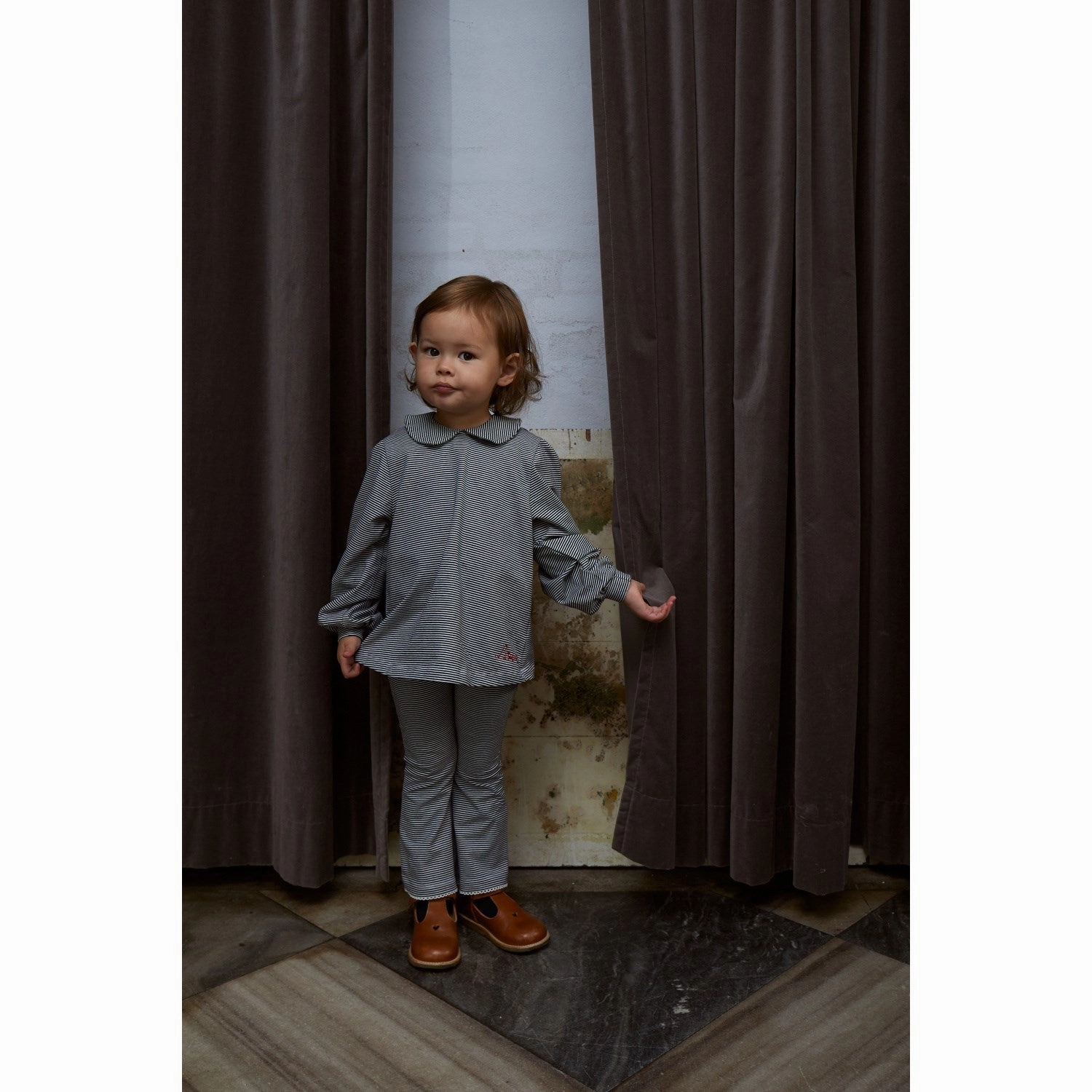 Copenhagen Colors Navy/Cream Stripe Striped Blouse W. Collar Flexible Movement