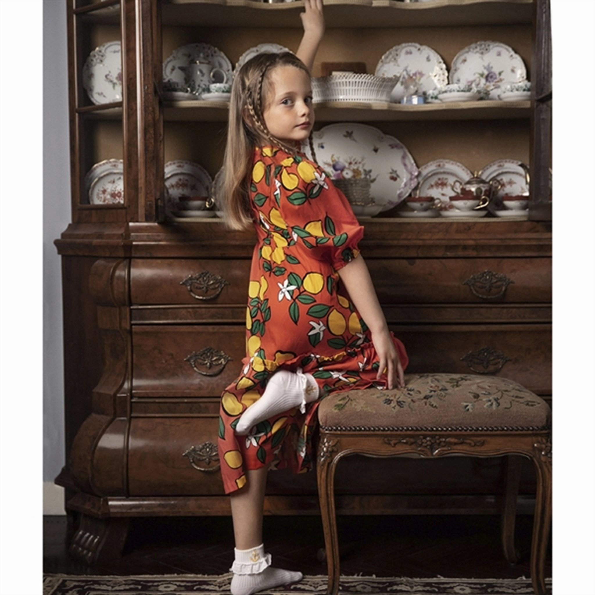 Mini Rodini Lemons Aop Woven Puff Sleeve Dress Red Balanced Mood Fall Inspired