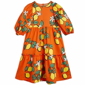 Mini Rodini Lemons Aop Woven Puff Sleeve Dress Red Youthful Style HypoallergenicFiber