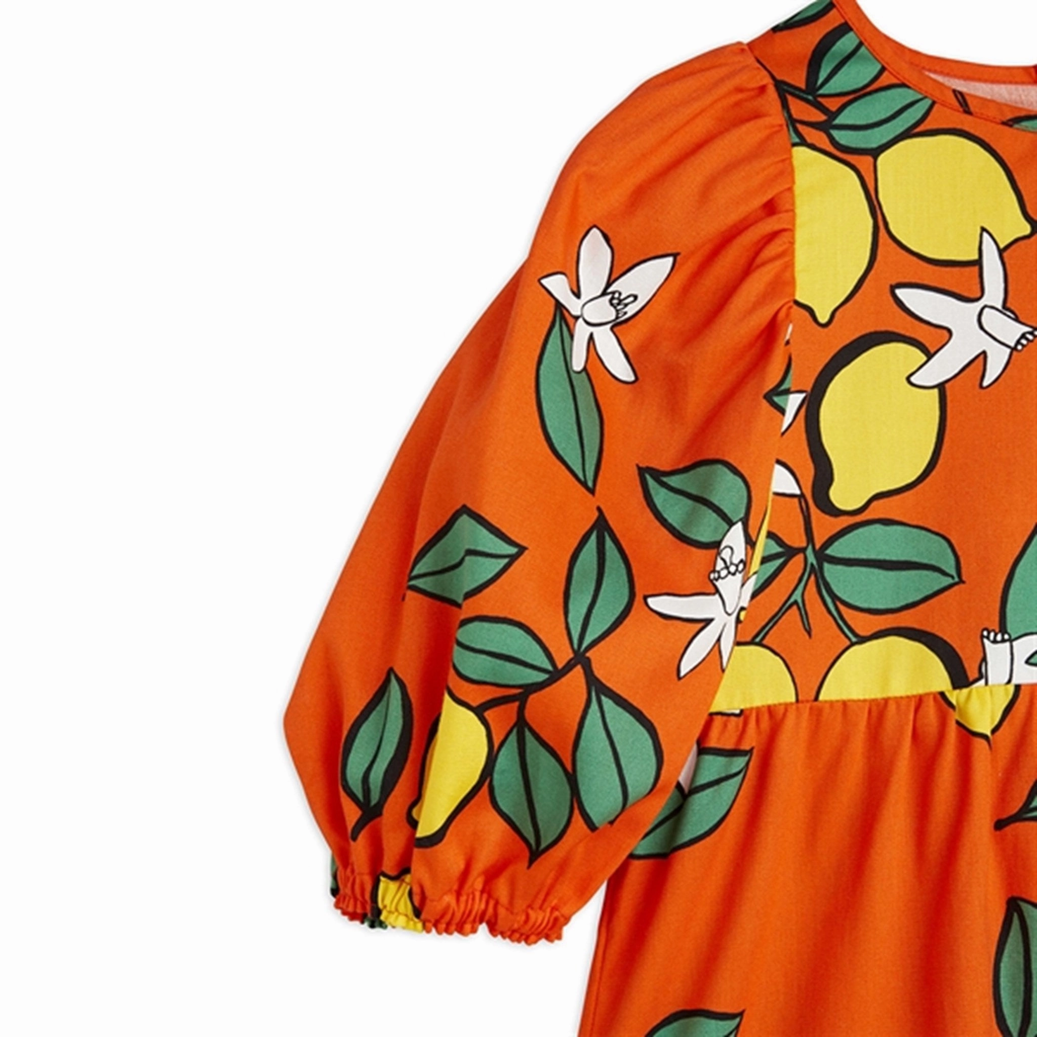 Mini Rodini Lemons Aop Woven Puff Sleeve Dress Red Sleek And Stylish Pure Vibes