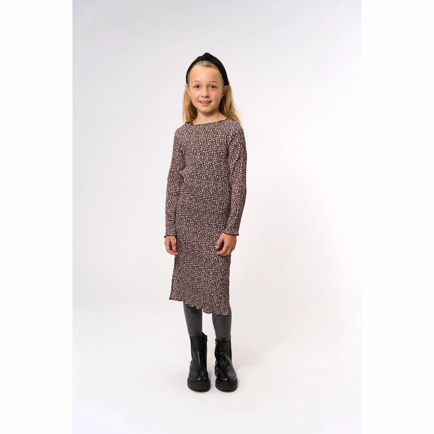 Life Soft The New Feather Gray AOP TNPet L_S Pleat Dress