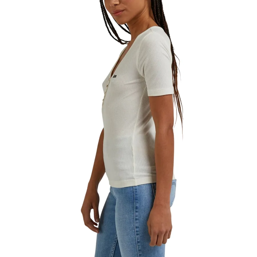 Lee maglietta manica corta con scollo a V e bottoncini Henley L44KIPNQ ecru Trendy Look