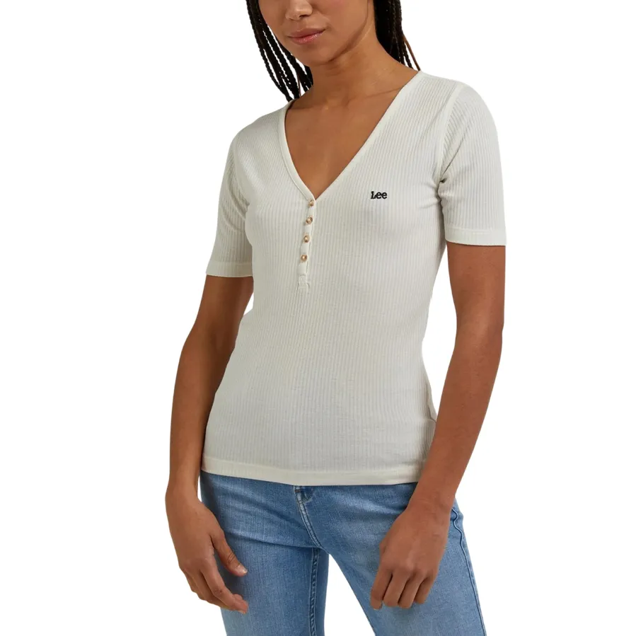 Lee maglietta manica corta con scollo a V e bottoncini Henley L44KIPNQ ecru Light Comfort Style