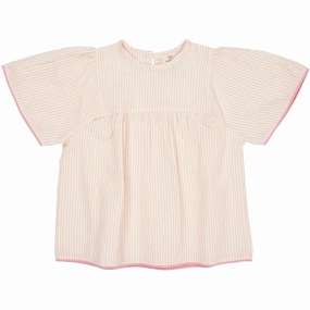 Durable Button Closures Classic Style COPENHAGEN COLORS Dusty Rose W Cream Stripe W. Pink Seersucker Blouse W. Contrast Edge
