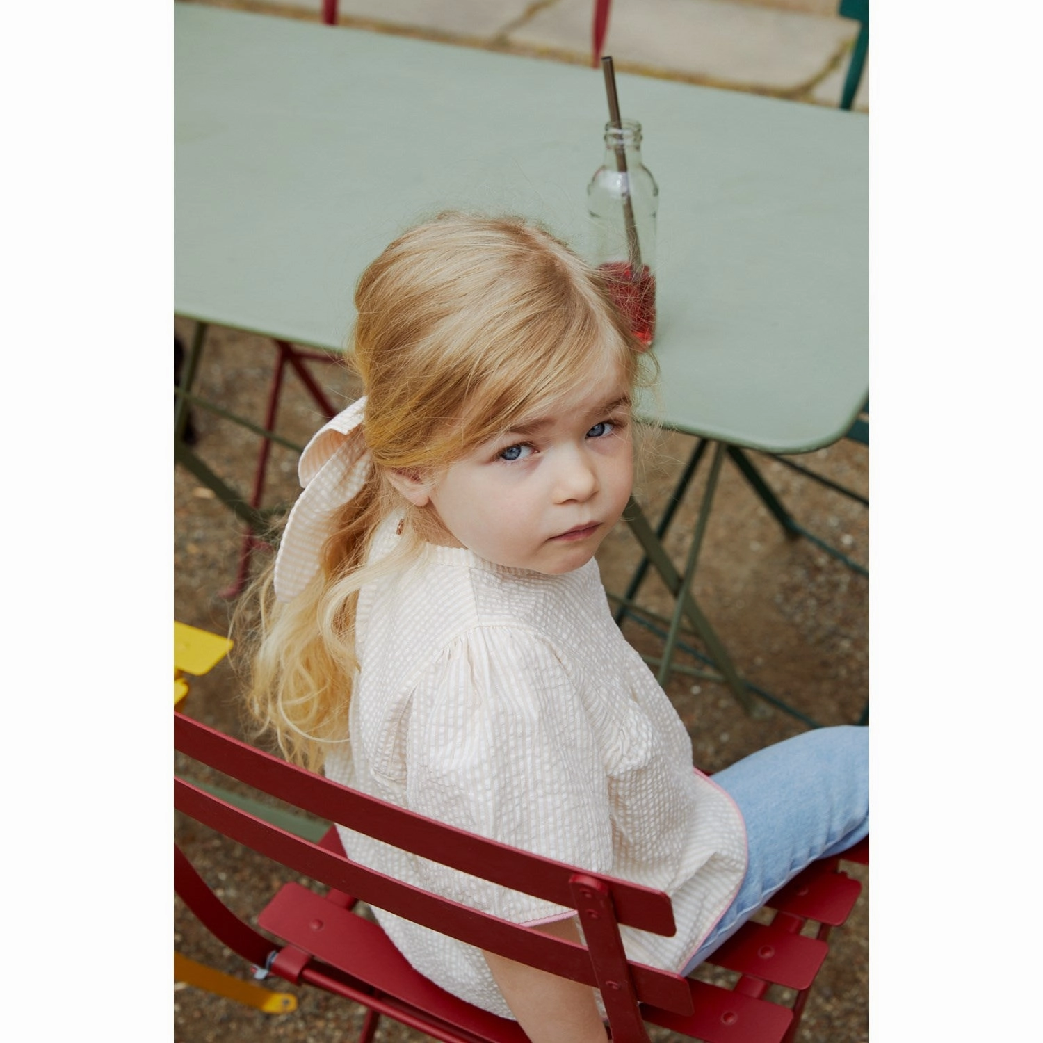 Workwear Approved COPENHAGEN COLORS Dusty Rose W Cream Stripe W. Pink Seersucker Blouse W. Contrast Edge