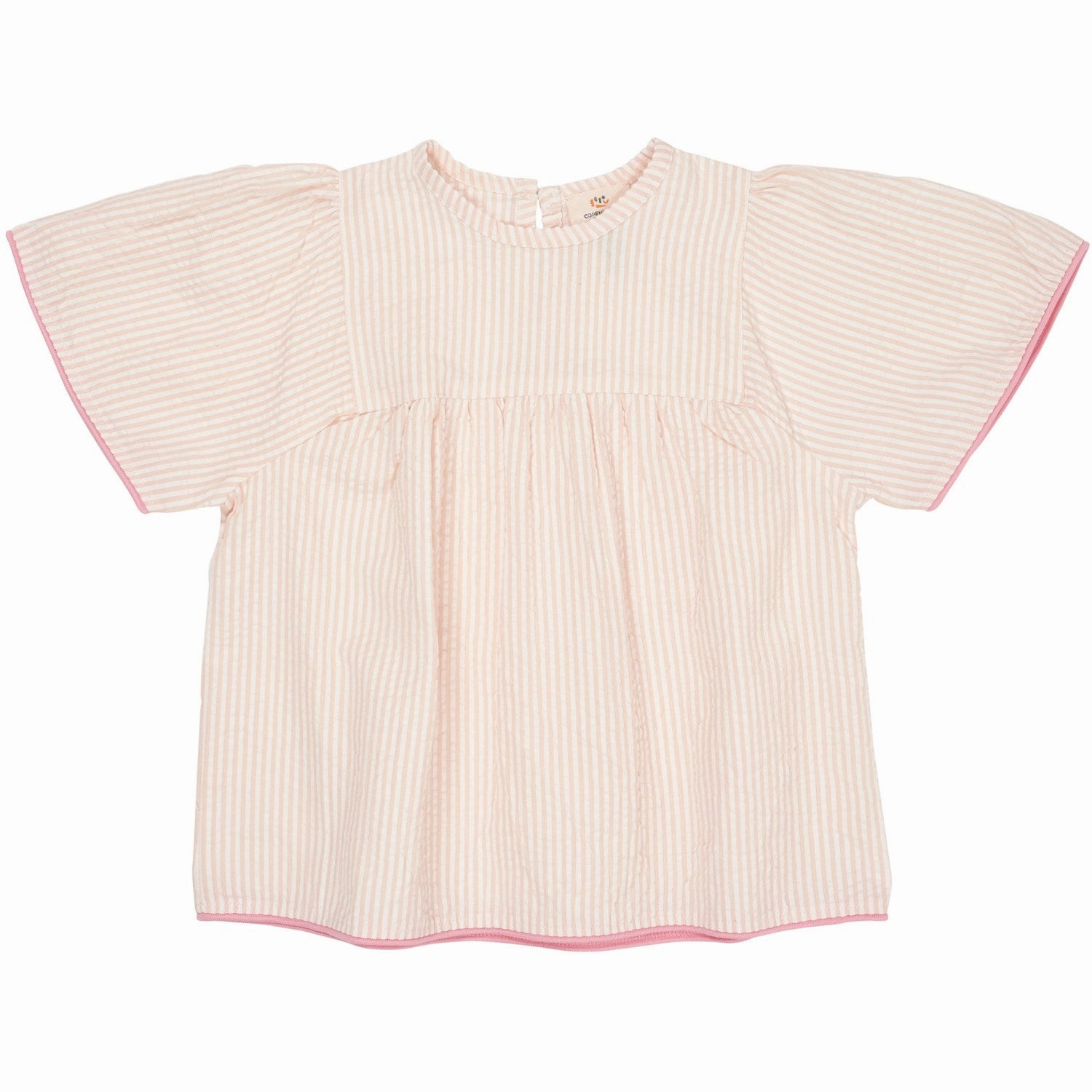 Durable Button Closures Classic Style COPENHAGEN COLORS Dusty Rose W Cream Stripe W. Pink Seersucker Blouse W. Contrast Edge