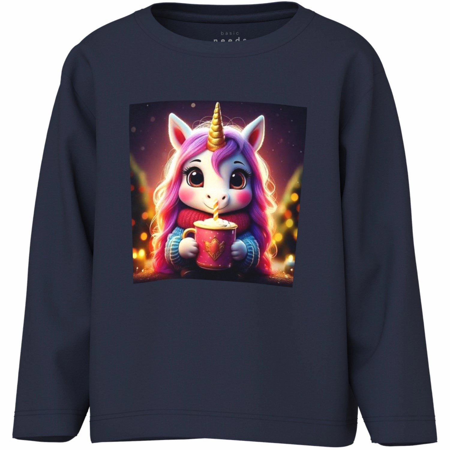 Name It Navy Blazer Hot Cocoa Unicorn Nmfvotea Ls Nreg Top crew neck